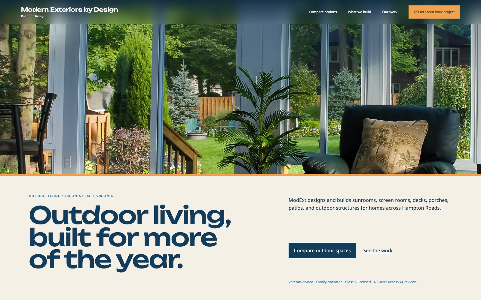 The new Modern Exteriors by Design homepage concept