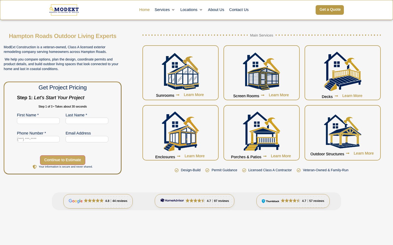 The current modextcompany.com homepage