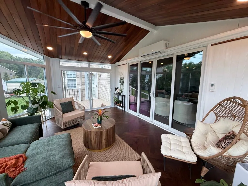 Four-season room with wood ceiling